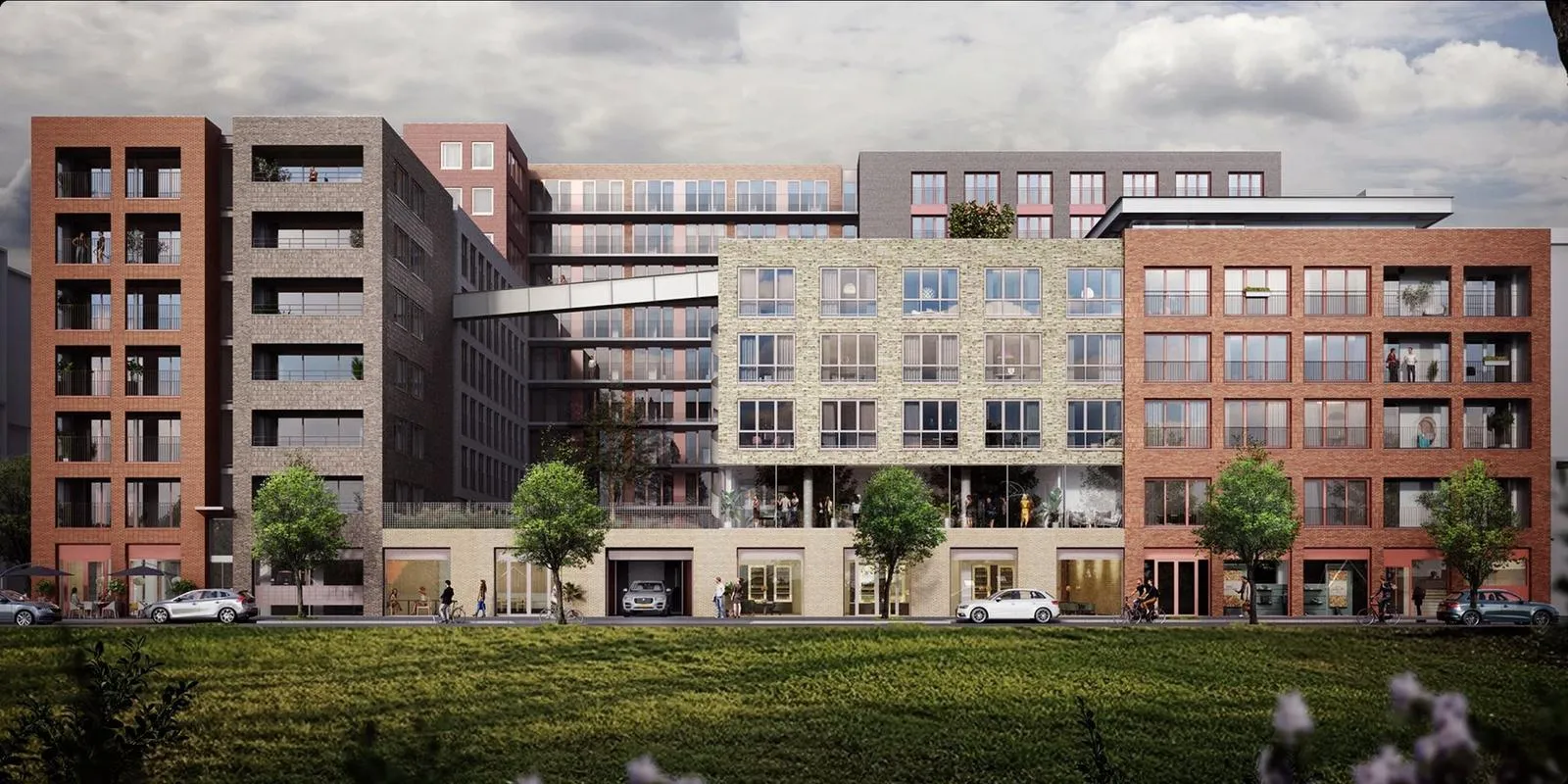 The Domūs residential complex in Amsterdam Houthaven, 235 apartments across connected brick buildings