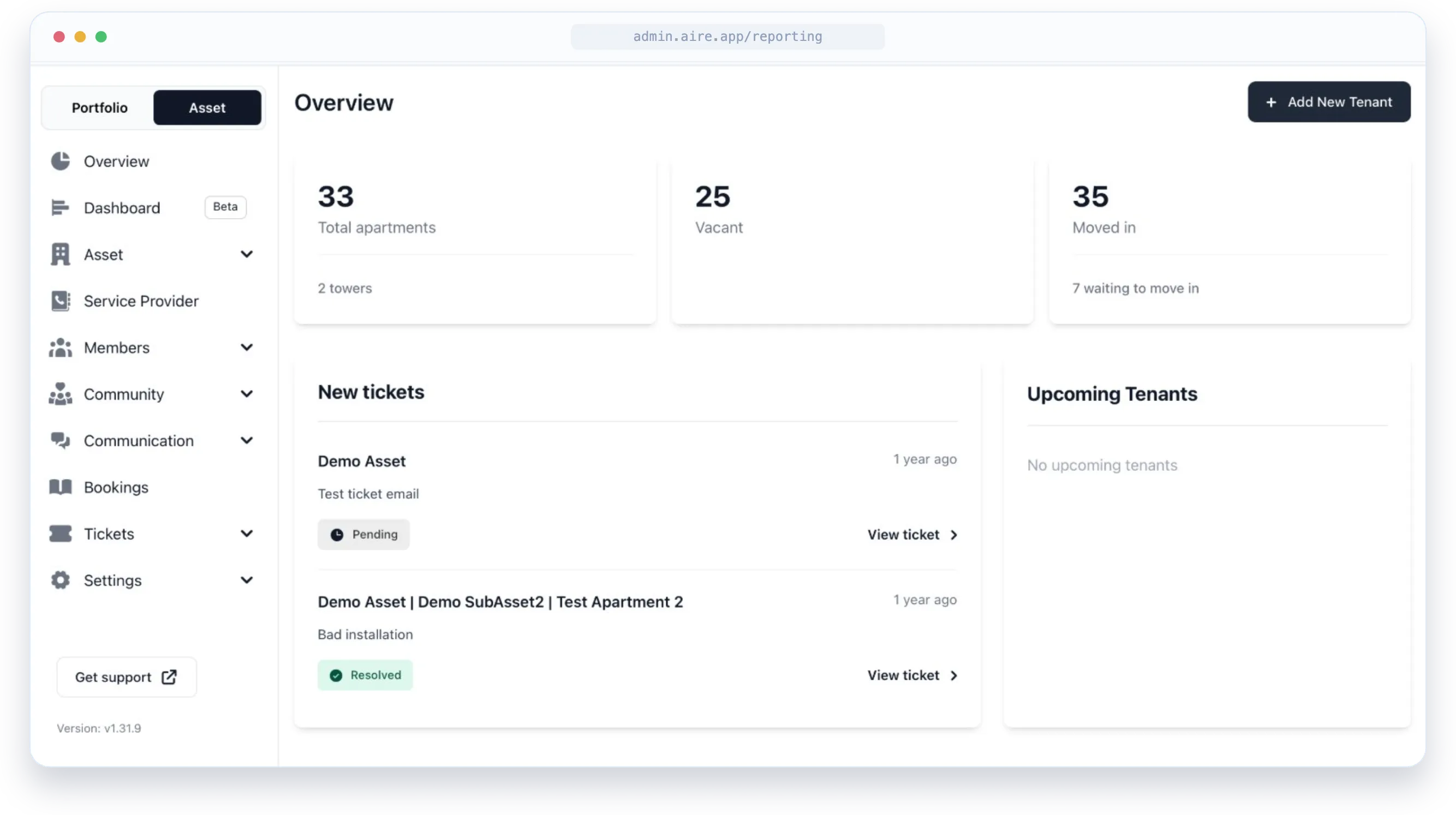 Occupancy and operations reporting dashboard in AIRE property management software